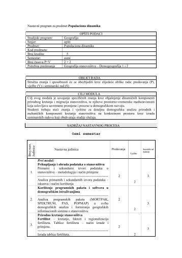 Populaciona dinamika - Prirodno-matematiÄki fakultet Banja Luka