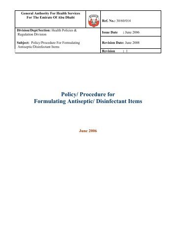Policy and Procedure for Formulating Antiseptic Disinfectant Items