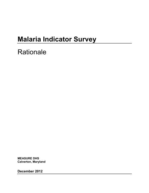 HOUSEHOLD QUESTIONNAIRE - Malaria Indicator Surveys