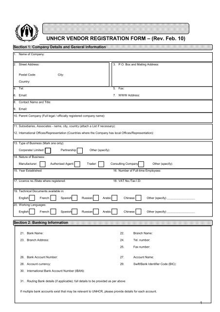Annex I Vendor Registration Form Rev Feb.10 English