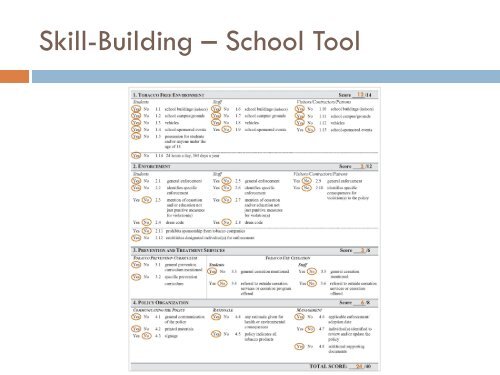 Evaluating tobacco policies in K-12 schools and institutions of ...