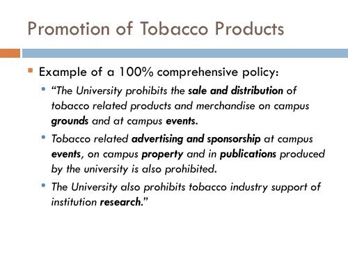 Evaluating tobacco policies in K-12 schools and institutions of ...