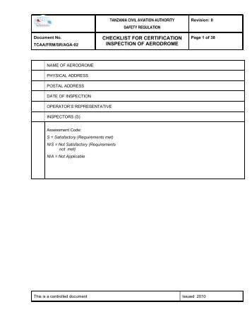 checklist for certification inspection of aerodrome - Tanzania Civil ...