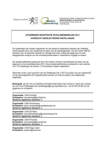 Overzicht geselecteerde instellingen uitgebreide ... - Vlaanderen.be