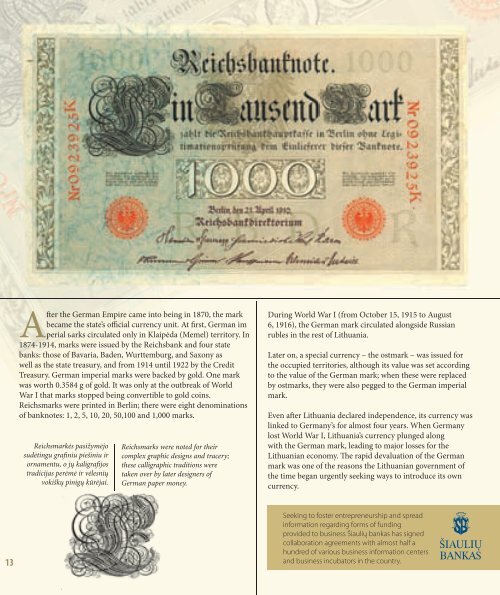 Po 1871 m., kai susikūrė Vokietijos imperija, markė ... - Šiaulių bankas
