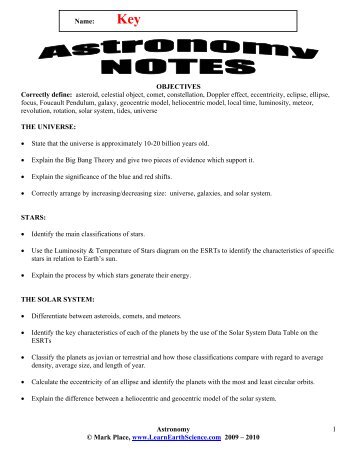 Astronomy Answer Key - Learn Earth Science