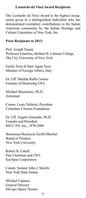 2013 Program of Events - Italy Culture Month