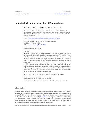 Canonical Melnikov theory for diffeomorphisms - MA1 - UPC