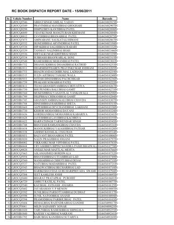 RC BOOK DISPATCH REPORT DATE - 15/06/2011 - Surat R.T.O.