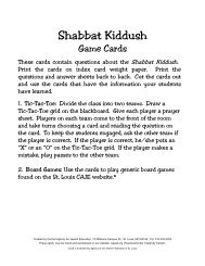 Shabbat Kiddush Questions and Answers Game Cards