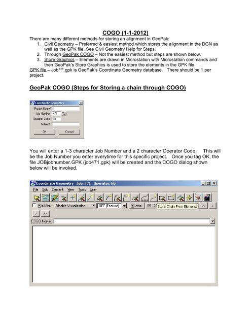 COGO (1-1-2012) GeoPak COGO (Steps for Storing a chain through ...