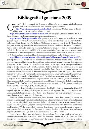 Bibliografía Ignaciana 2009 - Rivista di Ricerca Teologica