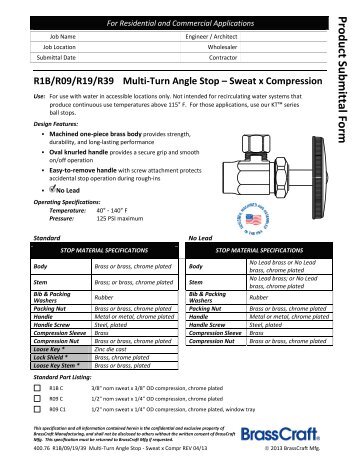 400.76 R1B/09/19/39 Multi-Turn Angle Stop - Sweat x ... - BrassCraft