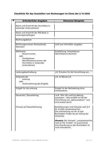 Checkliste fÃ¼r das Ausstellen von Rechnungen im Sinne der Â§ 14 ...