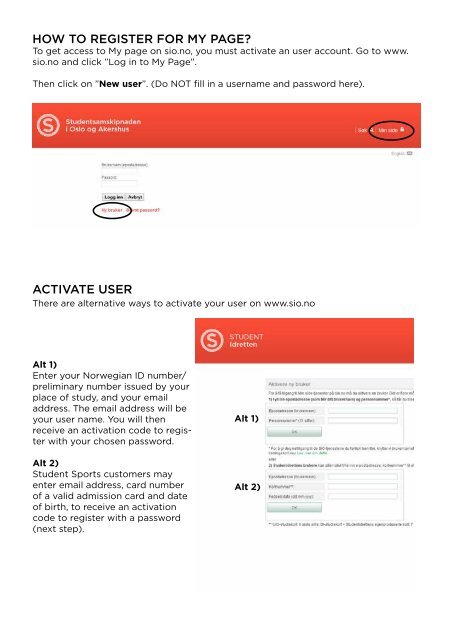 HOW TO REGISTER FOR My PAGE? ACTIVATE USER - SiO