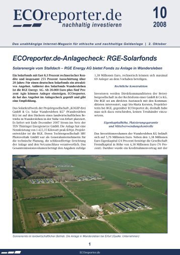 ECOreporter.de-Anlagecheck: RGE-Solarfonds