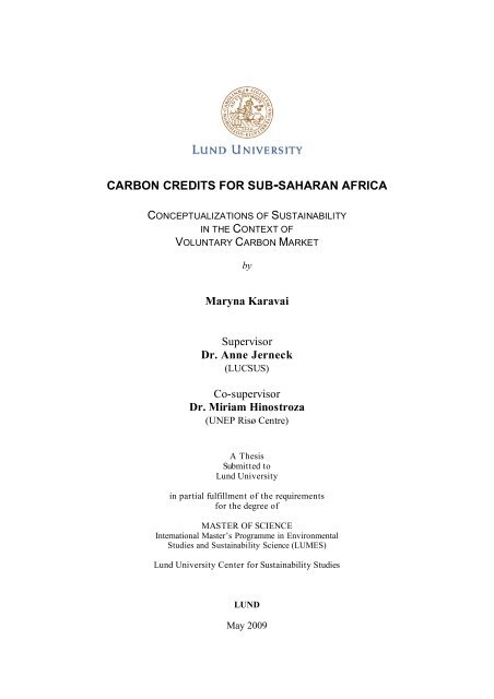 CARBON CREDITS FOR SUB-SAHARAN AFRICA - lumes