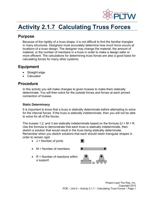 juez Aplastar once Activity 2.1.7 Calculating Truss Forces Purpose - Troy High School