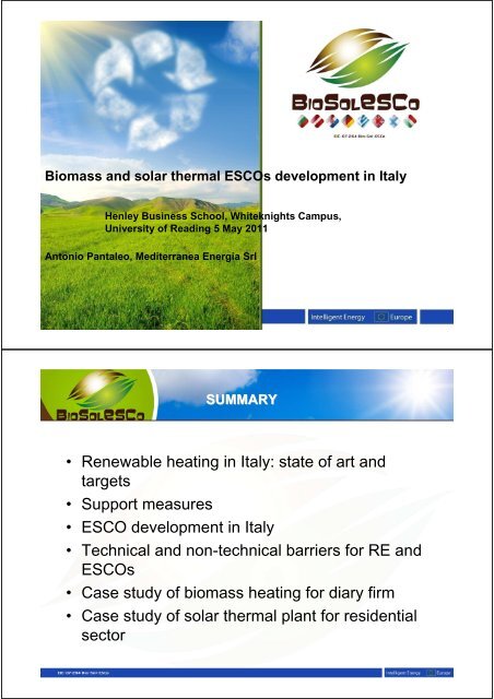• Renewable heating in Italy: state of art and targets ... - Biosolesco
