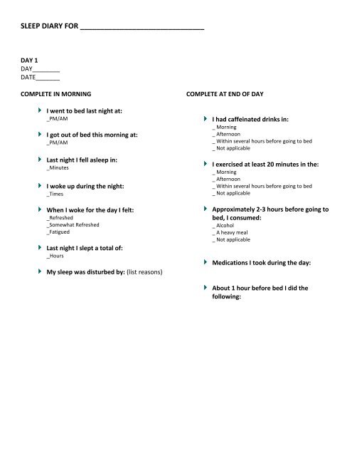 Print Out A Sleep Diary Log - FM/CFS/ME Resources