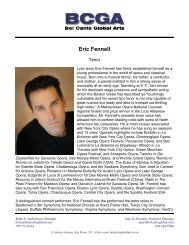 Eric Fennell Press Kit - Bel Canto Global Arts, LLC