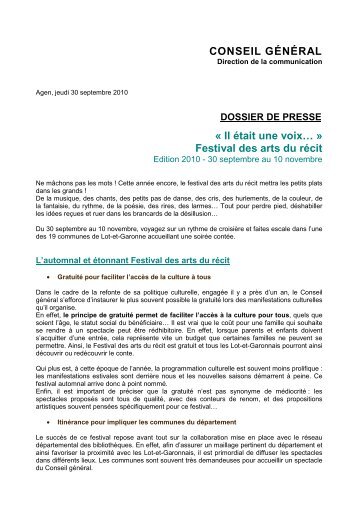 Dossier de presse Il Ã©tait une voix - Conseil GÃ©nÃ©ral du Lot et Garonne
