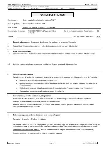 CAHIER DES CHARGES - MÃ©decin assistant(e) - Service d ...