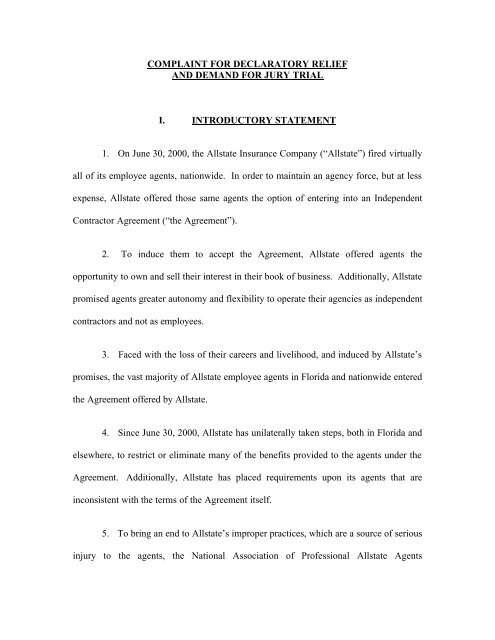 COMPLAINT FOR DECLARATORY RELIEF AND DEMAND FOR