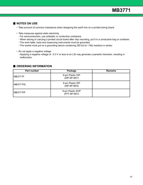 MB3771 Datasheet: Bipolar Power Supply Monitor - Fujitsu