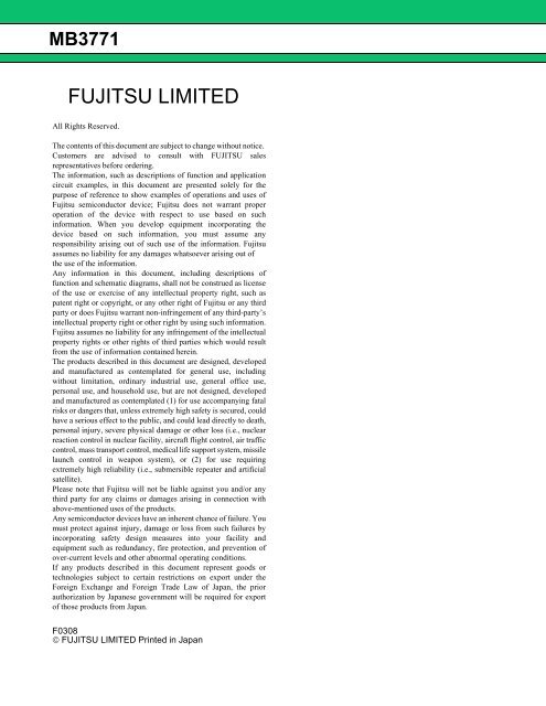 MB3771 Datasheet: Bipolar Power Supply Monitor - Fujitsu