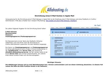 Einrichtung eines E-Mail Kontos in Apple Mail - Alfahosting