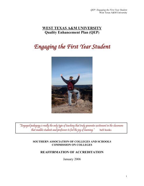 (QEP) Engaging the First Year Student - West Texas A&M University