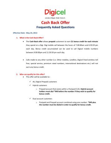 Cash Back Offer - Digicel Jamaica