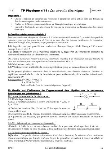 TP Physique nÂ°11 : Les circuits Ã©lectriques G