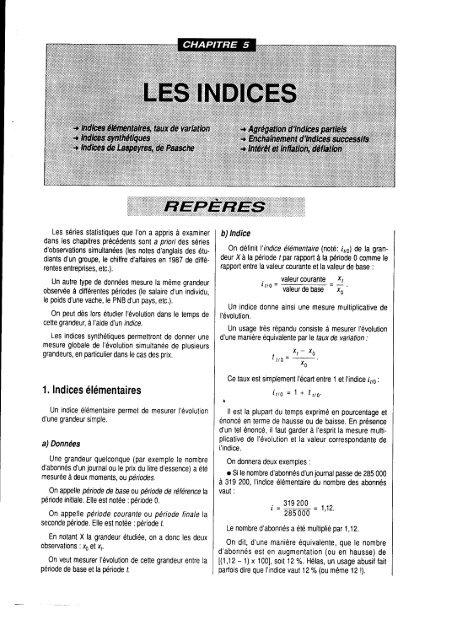 't. Indices élémentaires - Cours d'économétrie et d'analyse des ...