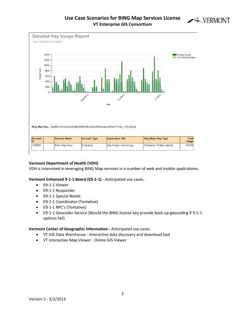 Use Case Scenarios for BING Map Services ... - State of Vermont