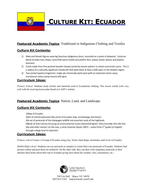 CULTURE KIT: ECUADOR - Latin American Studies Program