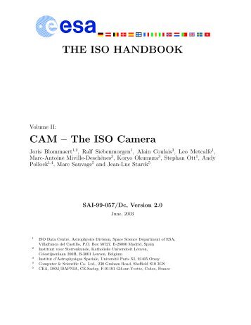 The ISO Handbook (ESA SP-1262), Volume II (CAM), Version 2.0