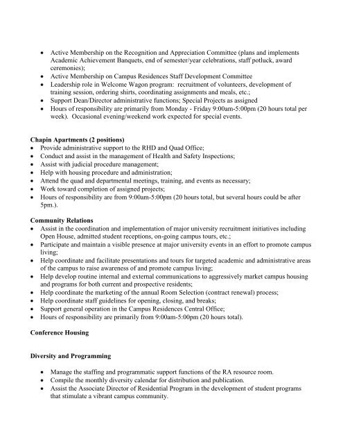 Quad Assistant Job Description - Student Affairs - Stony Brook ...