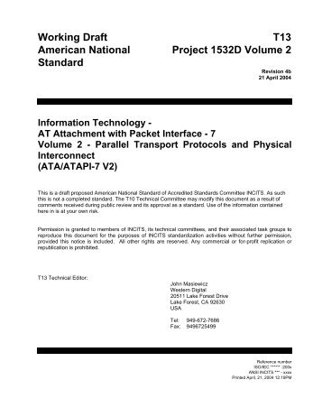 AT Attachment with Packet Interface - 7 - Volume 2 - Technical ...