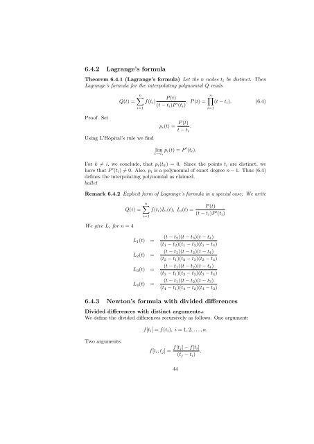 Lecture Notes Course Ã
MA 190 Numerical Mathematics, First ...