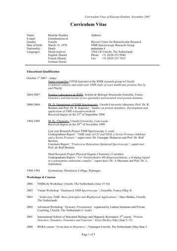 Curriculum Vitae - NMR Spectroscopy Research Group