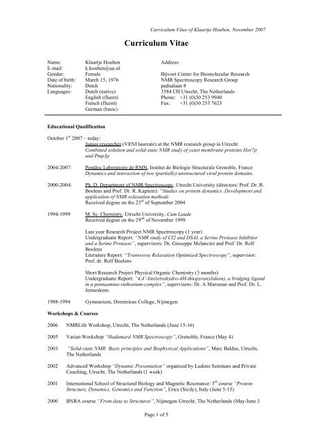 Curriculum Vitae - NMR Spectroscopy Research Group
