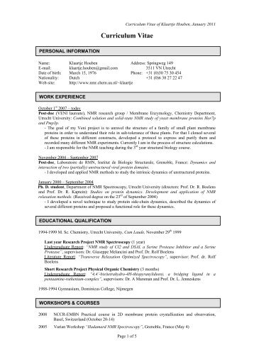 Curriculum Vitae - NMR Spectroscopy Research Group