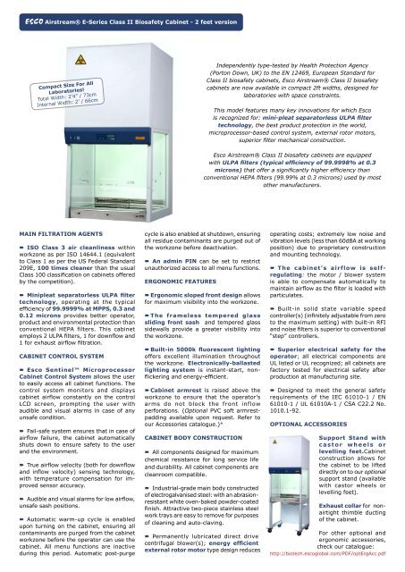 Esco Labculture® Plus Class II Type A2 Biosafety Cabinet - Comlibris