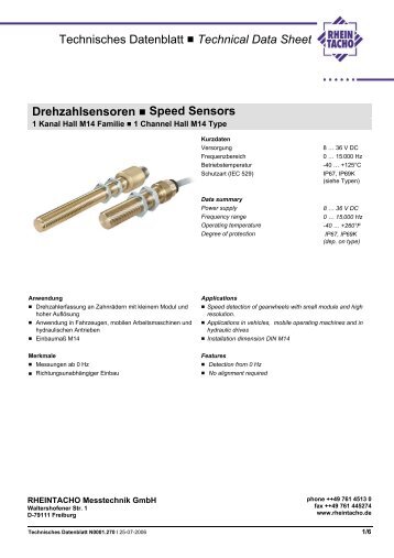 Technisches Datenblatt Technical Data Sheet Drehzahlsensoren ...