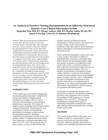 An Analysis of Narrative Nursing Documentation in an Otherwise ...
