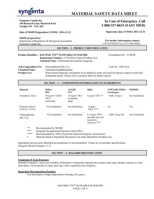 Daconil 2787 MSDS - MGS Horticultural Inc.