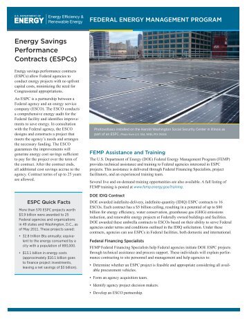 Energy Savings Performance Contracts (ESPCs) (Fact Sheet - NREL