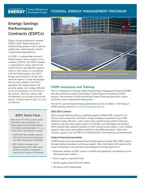 Energy Savings Performance Contracts (ESPCs) (Fact Sheet - NREL